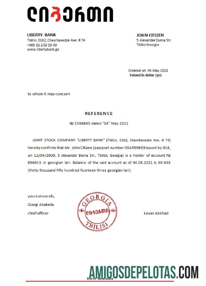 Referência do Georgia Liberty Bank amostra